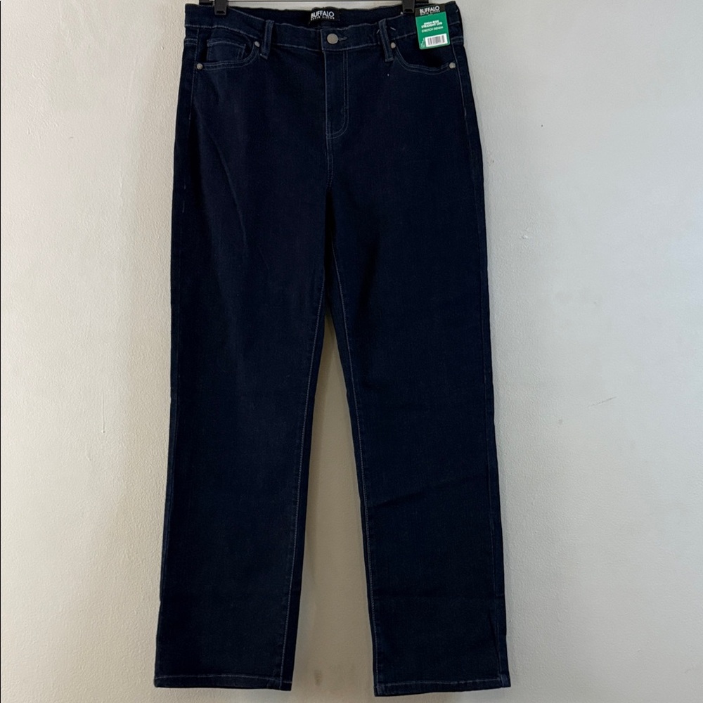 Buffalo David Bitton High-Rise Straight Leg Stretch Jeans Dark Rinse — Size 12